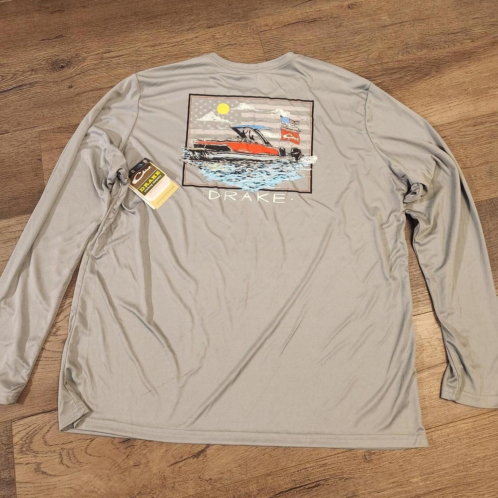 XL Men's Drake gray long sleeve Americana sun shirt